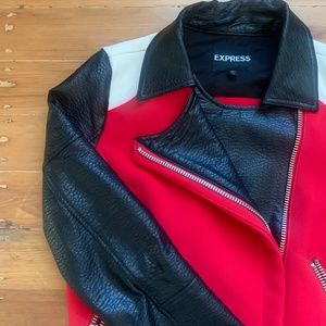 EXPRESS Black & Red Moto Faux Leather Jacket
